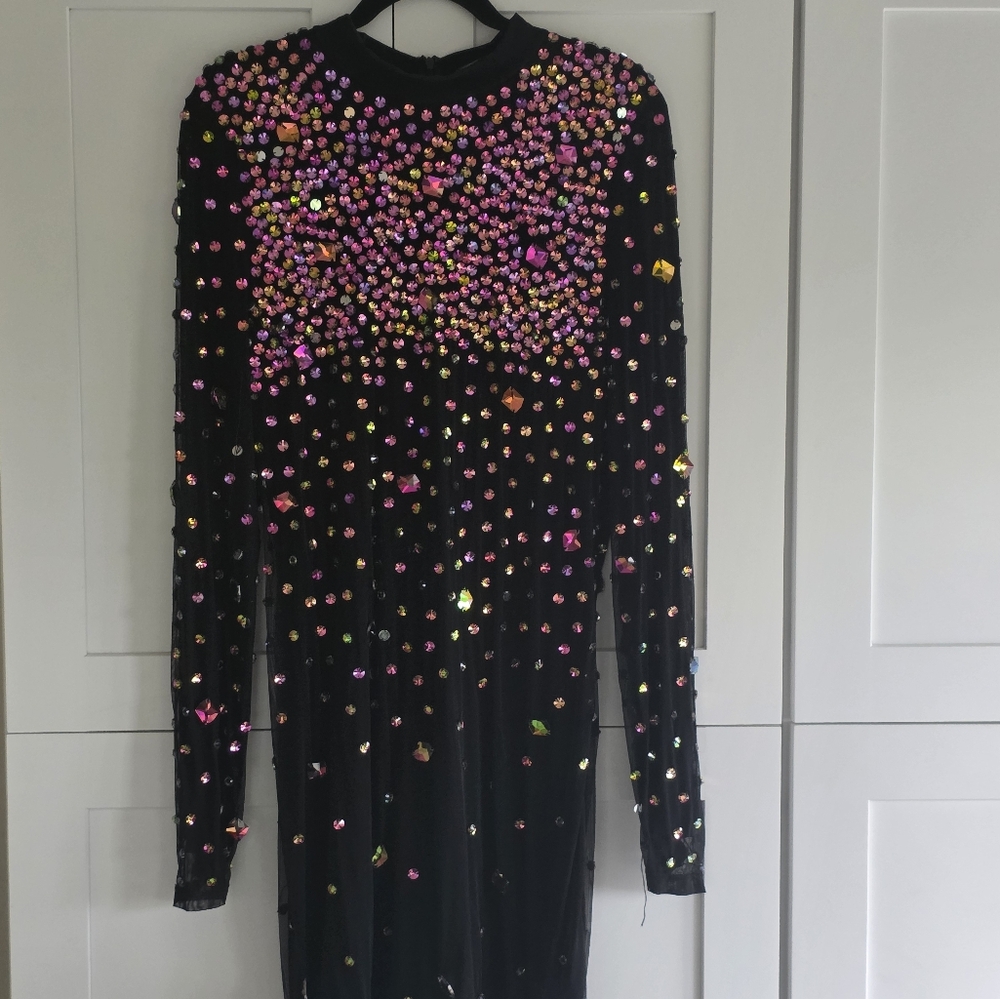 AKIRA Black Dress with Multicolor Gemstone Embellishments Size 2X